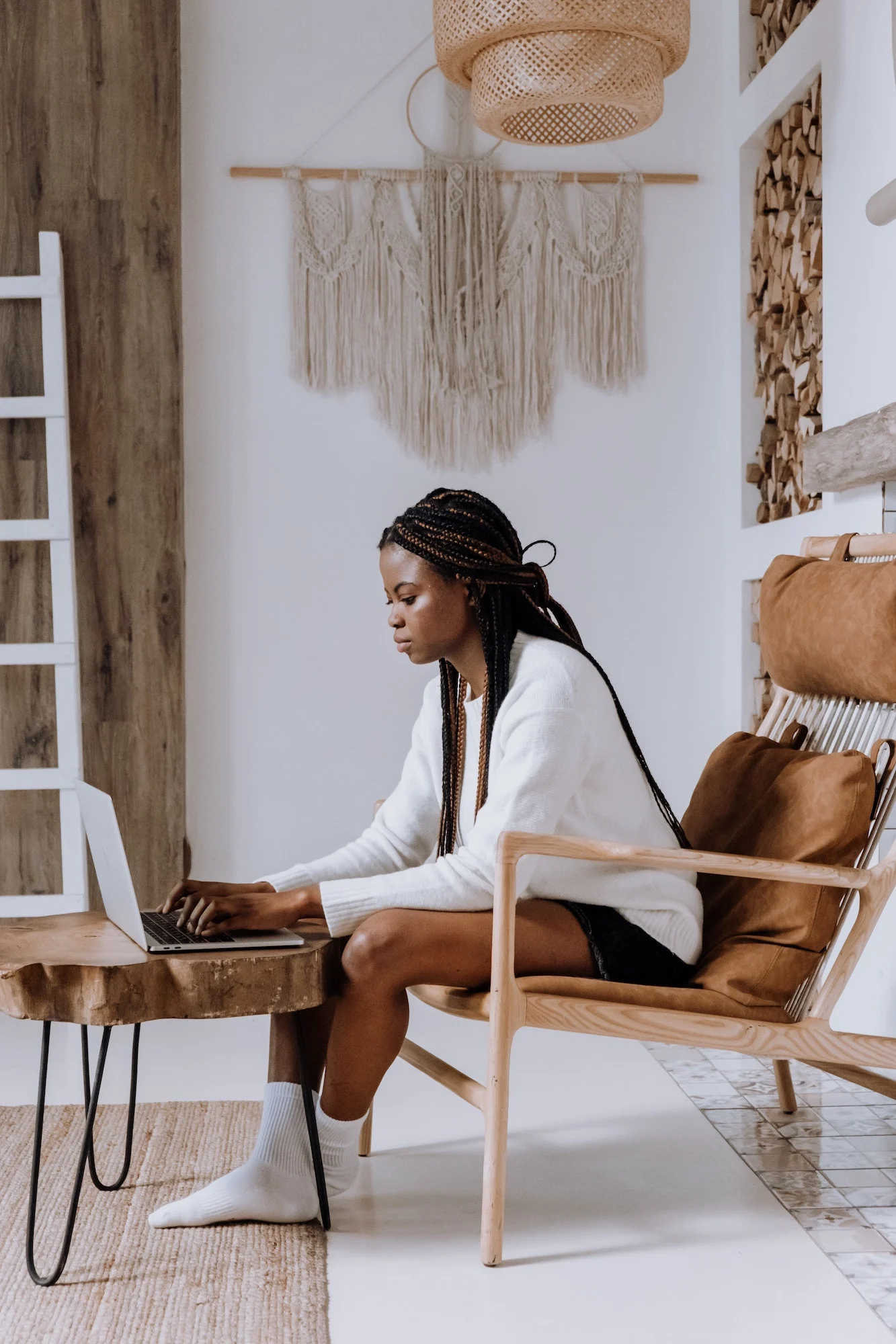 woman working on laptop at home